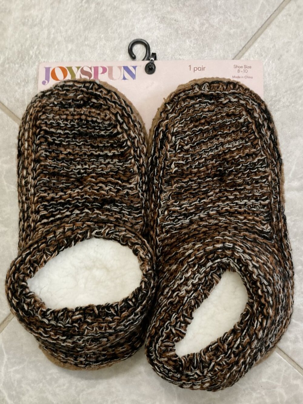 Joyspun Brown Knit Slipper Socks, Faux Fur Lining Sizes 8-10 New with Tags